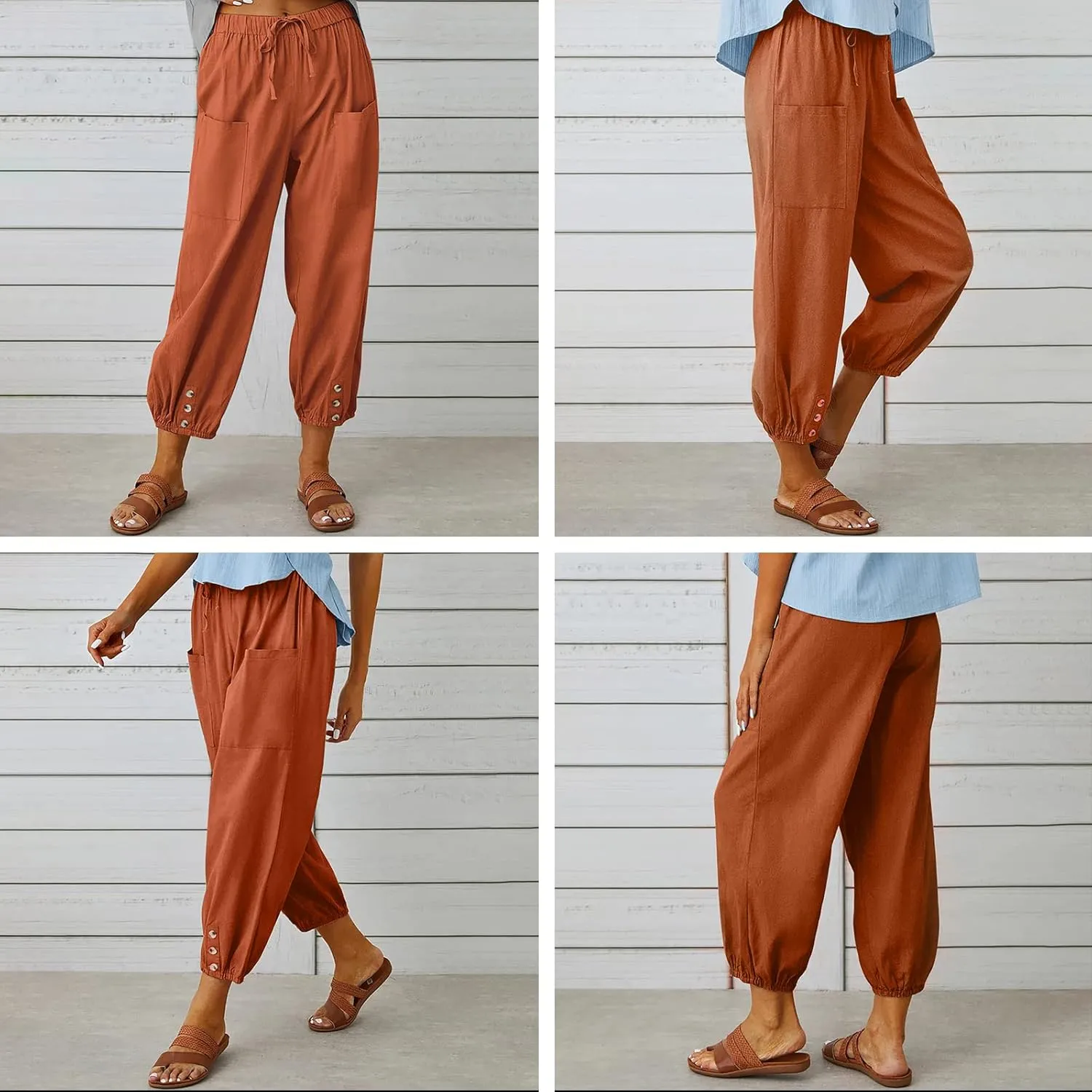 WROLEM Women's High Waist Capri Pants with Pockets Wide Leg Cropped Pants for Women - Black - Small