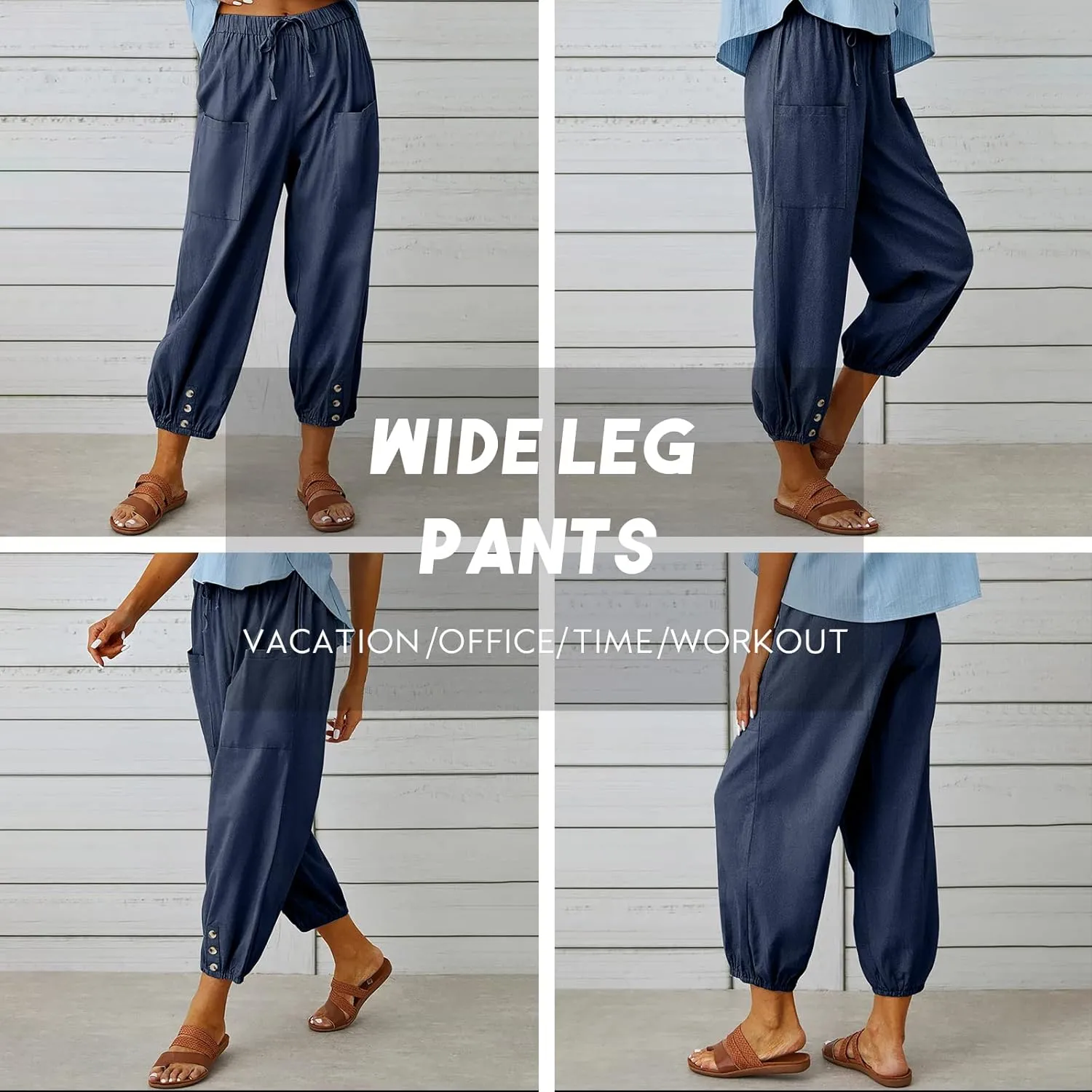 WROLEM Women's High Waist Capri Pants with Pockets Wide Leg Cropped Pants for Women - Black - Small