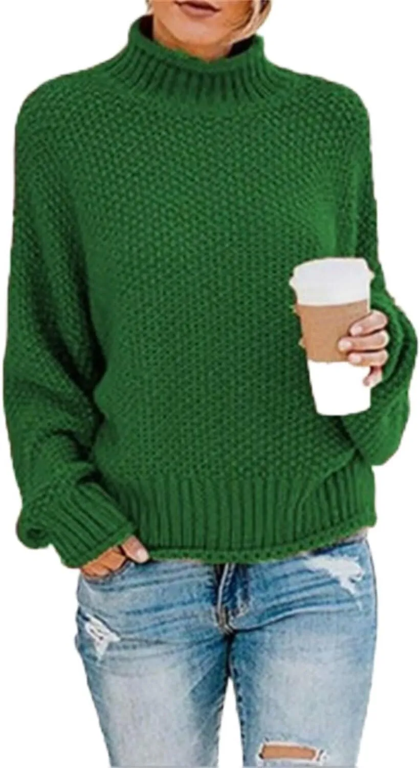 WWomen's Winter Chunky Knit Sweater Fashion Warm Solid Color Turtlenecks Long Sleeve Knit Sweater