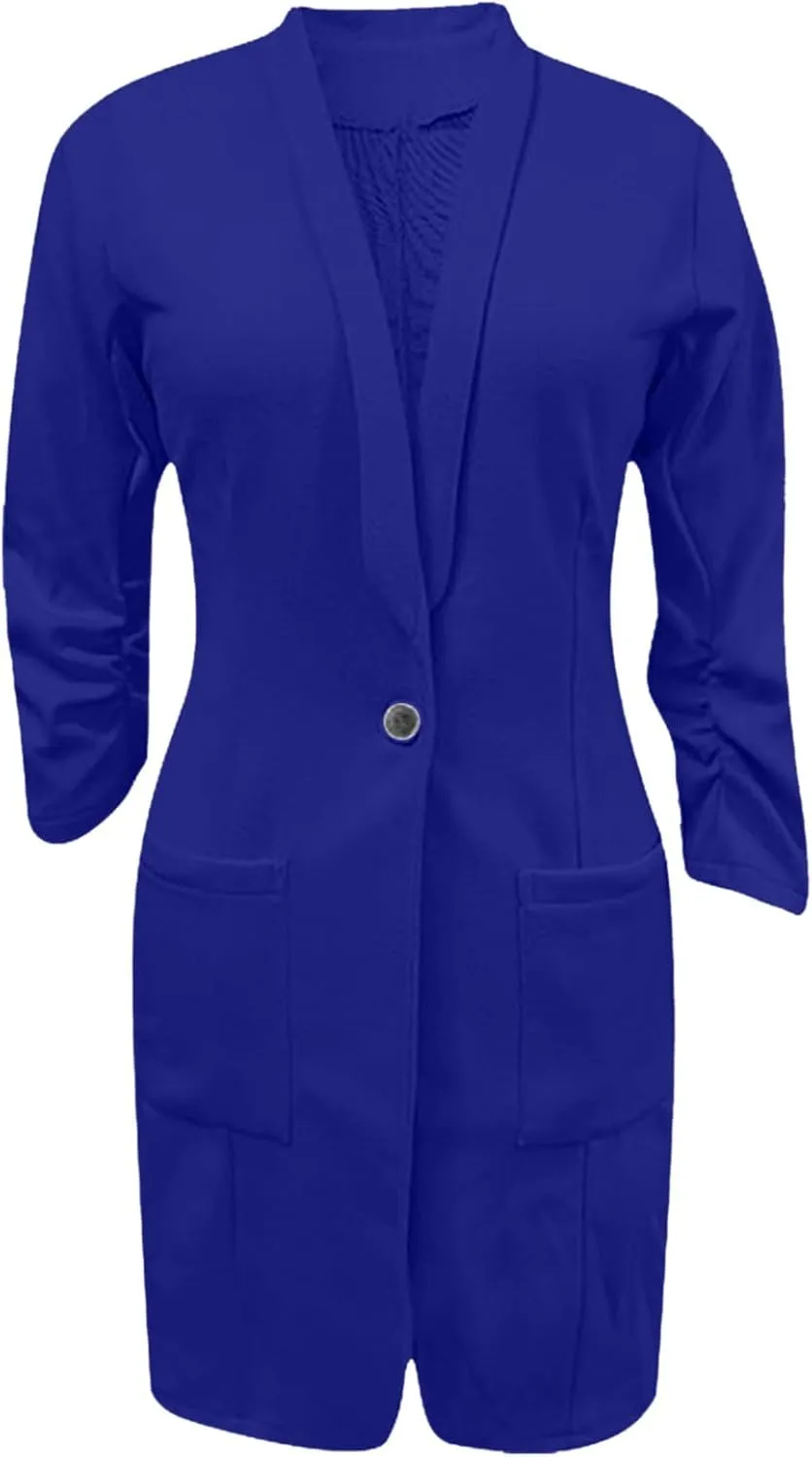 XUNRYAN Women's Blazer Business Casual Jackets Lapel One Button Mid Long Trench Coat Fashion Outwear Pockets Spring Clothes
