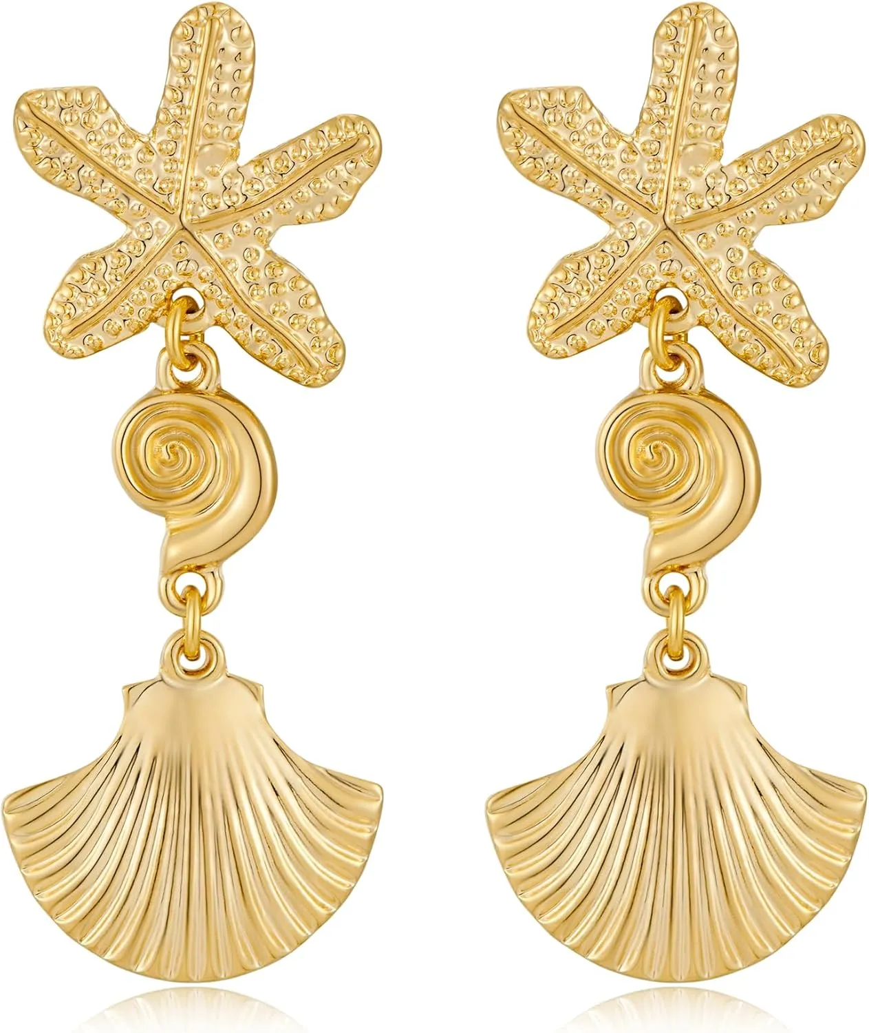 YUJIE Starfish Seashell Dangle Earrings for Women Gold Plated Drop Satement Summer Beach Earrings Trendy Ocean Jewelry