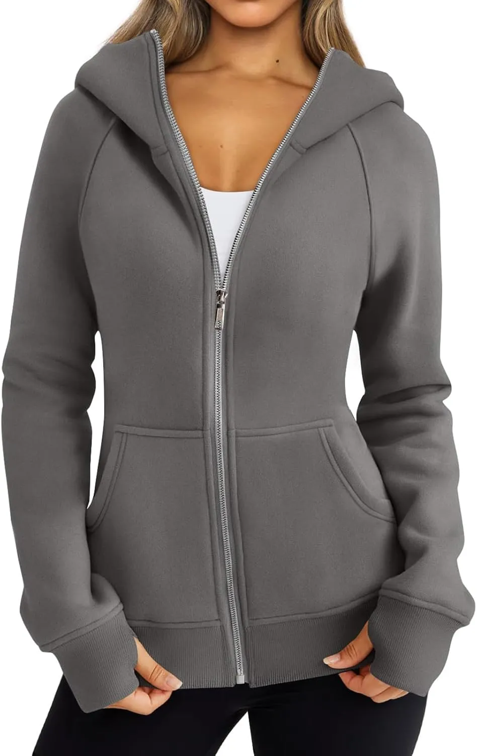 Zip Up Hoodies for Women Lightweigh Oversized Fleece Hoodie Jacket Long Sleeve Hooded Sweatshirt Fall Winter Clothes