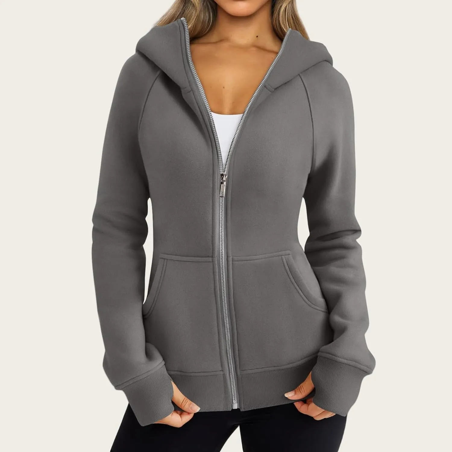 Zip Up Hoodies for Women Lightweigh Oversized Fleece Hoodie Jacket Long Sleeve Hooded Sweatshirt Fall Winter Clothes