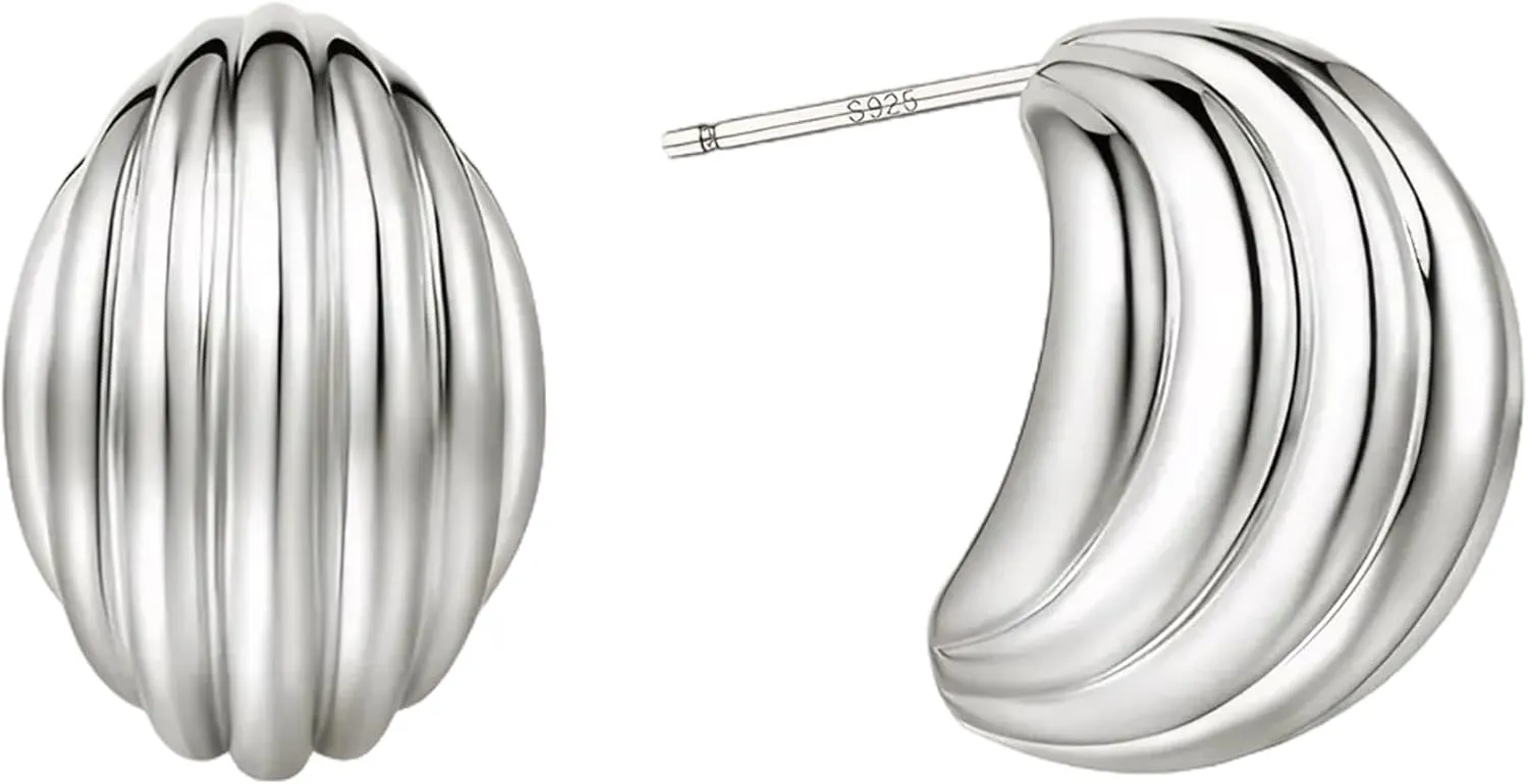 ZRU Chunky Silver Seashell Earrings for Women - Trendy Minimalist Textured Statement Studs & Dangle Drop Earrings, Beach Jewelry Gifts